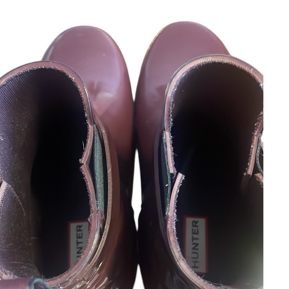 New Hunter Refined Slim-Fit Quilted Gloss Chelsea Rain Boots Merlot Size 9 - Picture 11 of 11